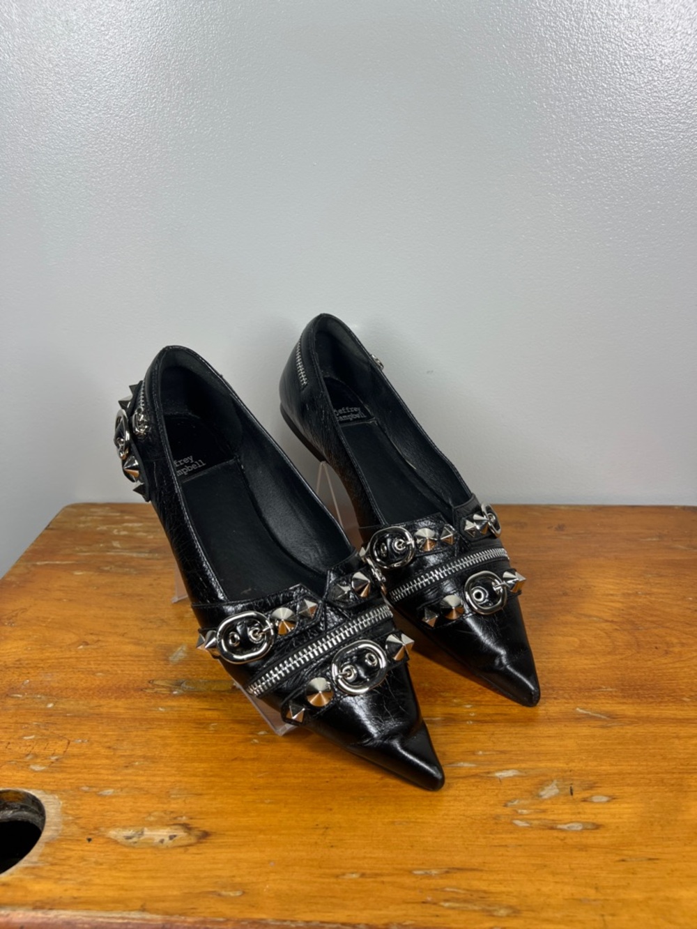 Jeffrey Campbell Black Studded Pointed Toe Zipper Pumps